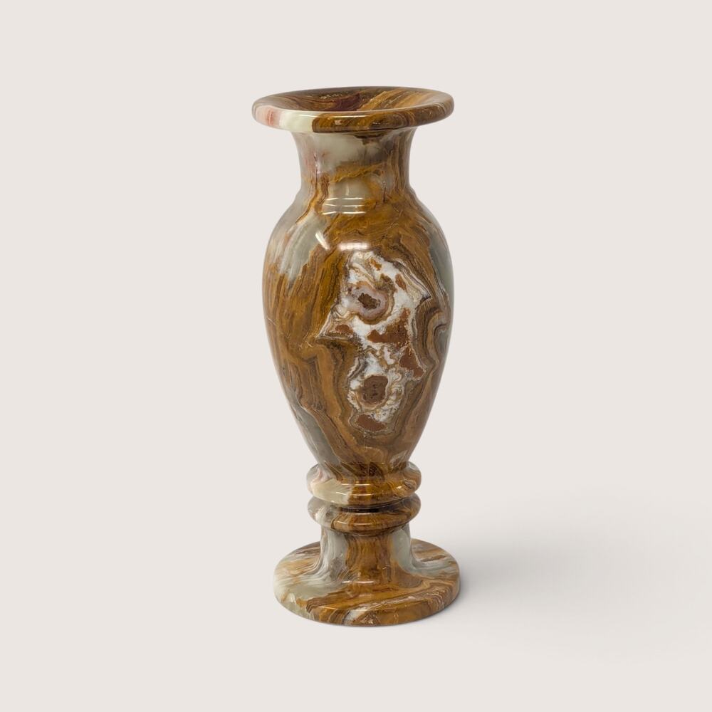 Vintage Banded Alabaster Stone Vase Marble Urn Mantel Decor